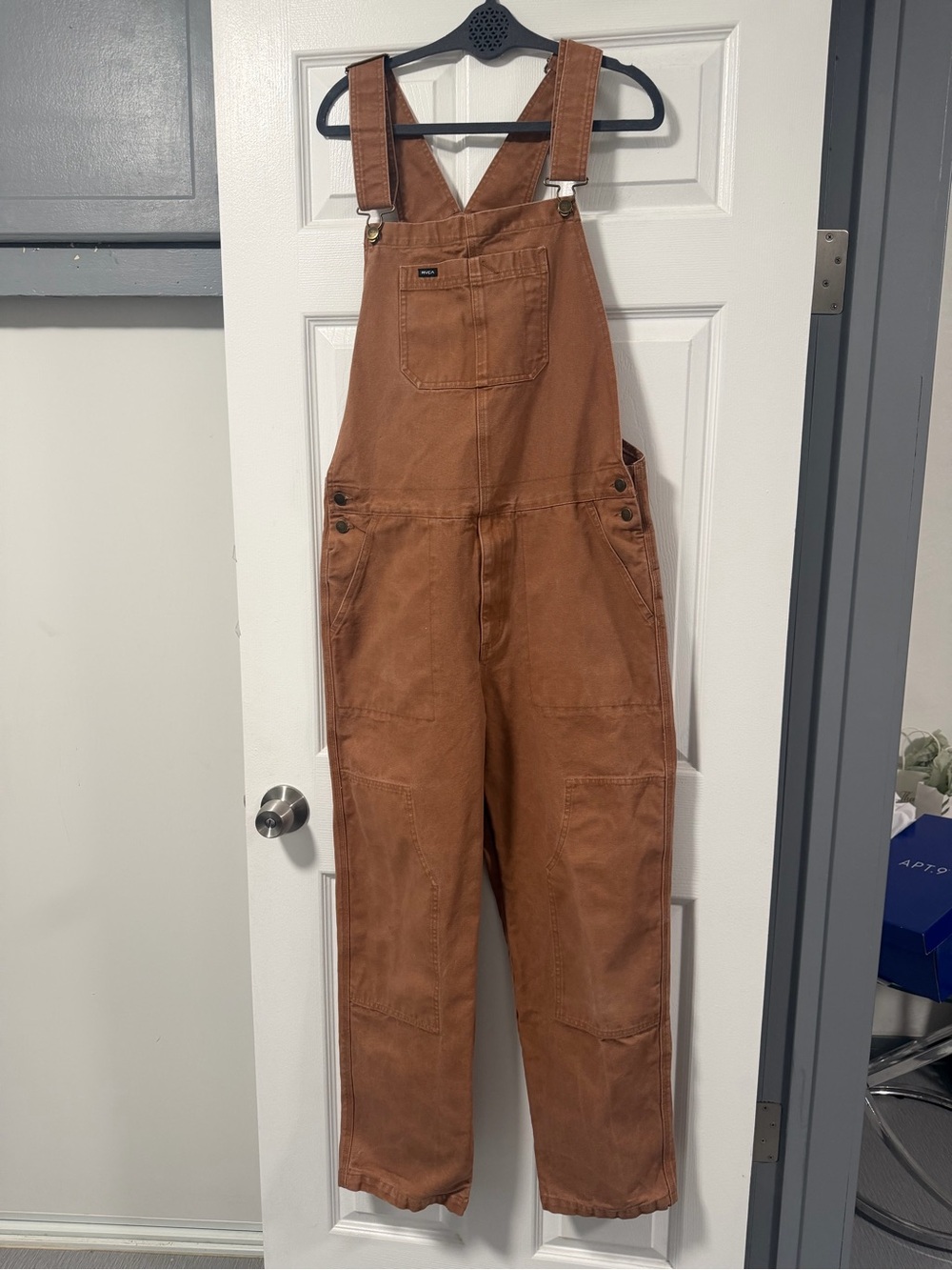 RVCA Men's Grounded Canvas Workwear Overalls Brown Medium Utility Straight Leg - Picture 3 of 16